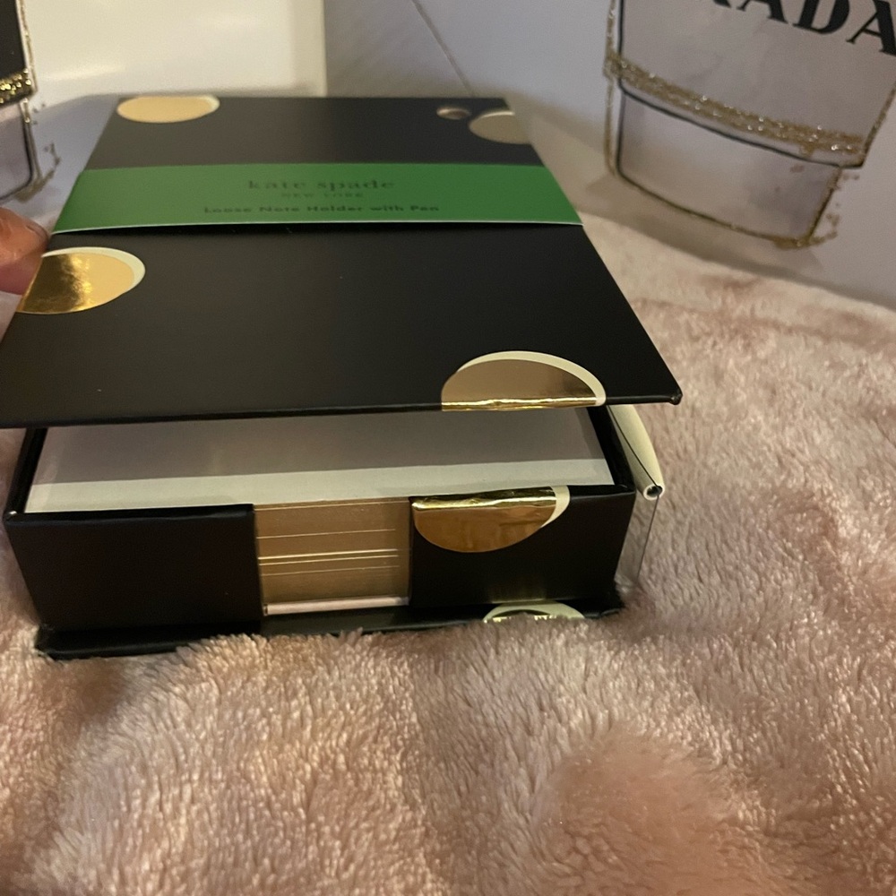 Kate Spade Black and Gold Note Holder with Pen - Picture 2 of 3